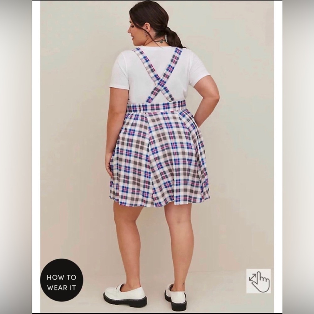 Plaid checkered mini skirtall jumper with suspenders Size 2 retro preppy 18/20 - Picture 3 of 3